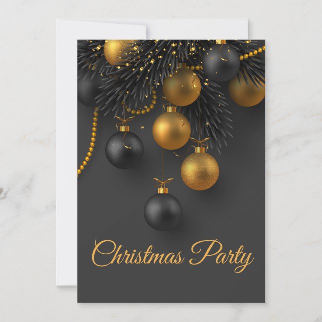 Invitation Balles de Noël Noir et Or Vacances Élégantes (Devant)