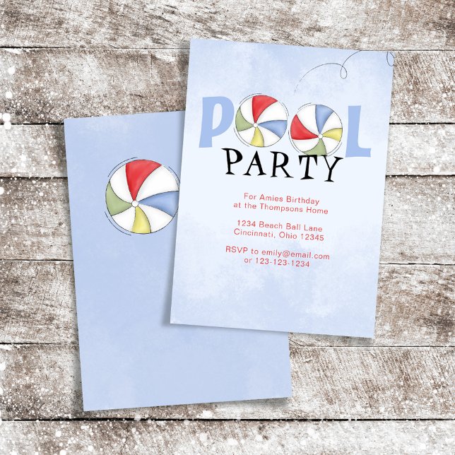 Invitation Balles de plage personnalisées pour soirée piscine (Pool party custom invitation template)
