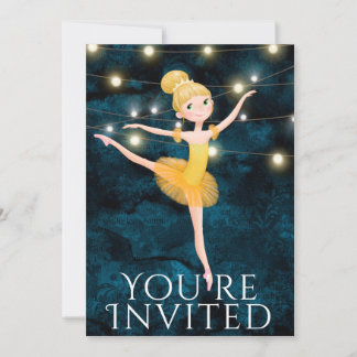 Invitation Ballet Bleu et Jaune Ballerina Anniversaire
