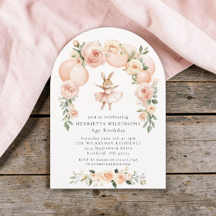 Invitation Ballet Bunny Peach Floral Arch Anniversaire