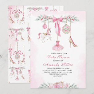 Invitation Ballet Casse-Noisette de Noël bébé rose aquarelle 