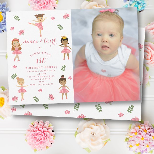 Invitation Ballet Dance & Twirl Pink Ballerina Photo Annivers (Ballet Dance & Twirl Pink Ballerina Photo Birthday Invitation)