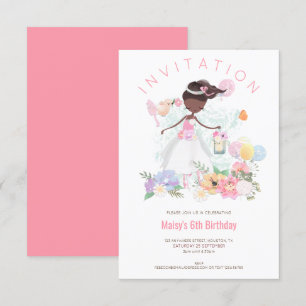 Invitation Ballet Dancer Rose Floral Fille 6e fête d'annivers