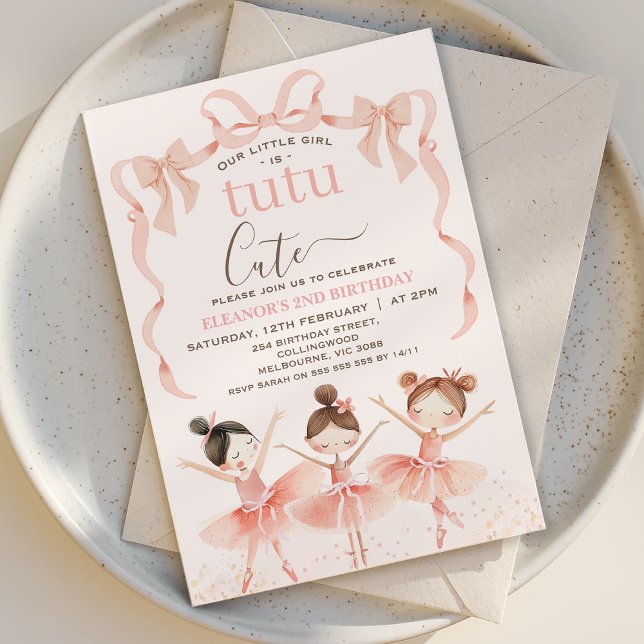 Invitation Ballet Rose Girls Tutu Ballerina 2e anniversaire (Tutu Cute Second Birthday Invitation Template Ballerina Birthday Invitation Ballet 2nd Birthday

)