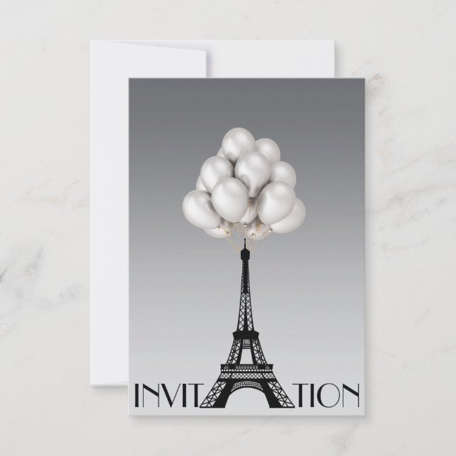 Invitation Balloirs Paris Tour Eiffel Glam Chic Grey (Devant)