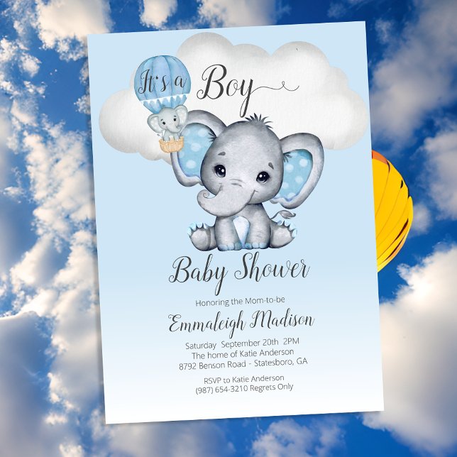 Invitation Ballon à air chaud éléphant C'est un Baby shower g (Créateur téléchargé)