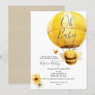 Invitation Ballon à air chaud et Baby shower Bee Daisy
