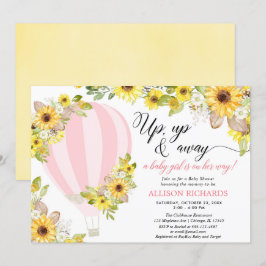 Invitation Ballon à air chaud rose jaune tournesol fille bébé