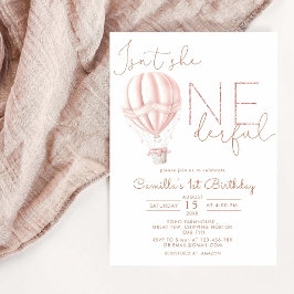 Invitation Ballon à air chaud rose superbement fille 1er anni