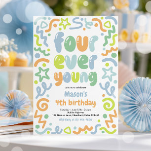 Invitation Ballon à confettis Four Ever Young 4e anniversaire