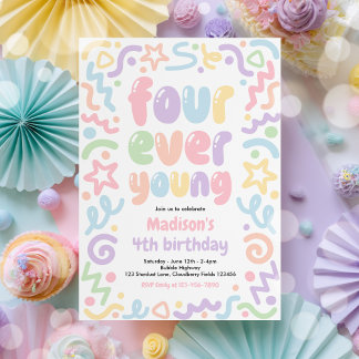 Invitation Ballon à confettis Four Ever Young 4e anniversaire