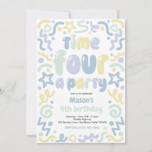 Invitation Ballon à confettis Time Four A Party 4e anniversai