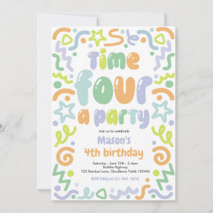 Invitation Ballon à confettis Time Four A Party 4e anniversai