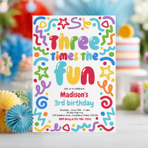 Invitation Ballon à confettis Trois Fois Plus de Fun 3e Anniv
