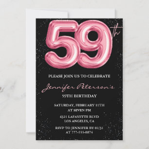 Invitation Ballon Black Pink Glam Glitter 59e anniversaire