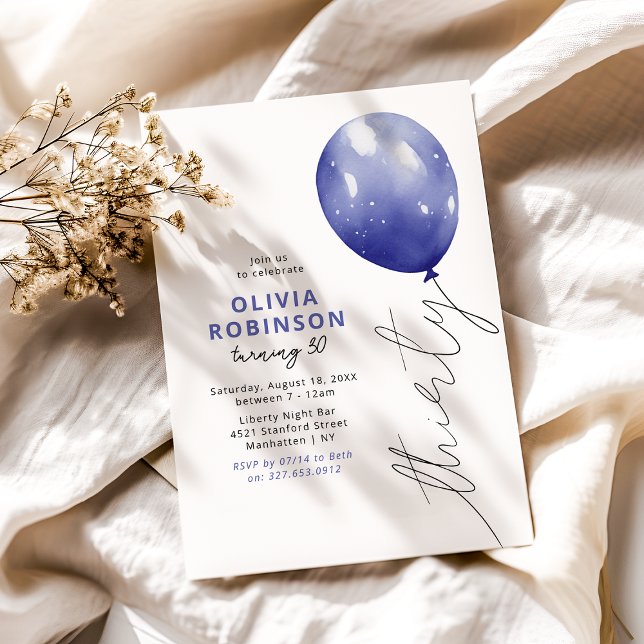 Invitation Ballon Bleu Tendance 30e Anniversaire (Créateur téléchargé)