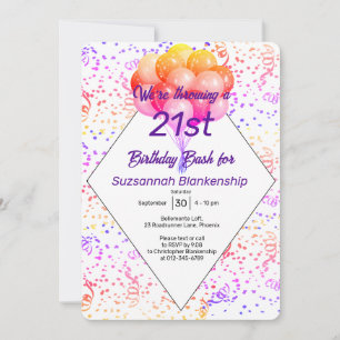 Invitation Ballon Confetti de Couleur Anniversaire Personnali