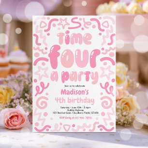 Invitation Ballon de confettis pour une fête, 4e anniversaire