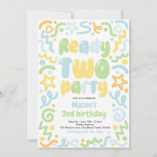 Invitation Ballon de fête Confetti prêt à faire la fête 2e an