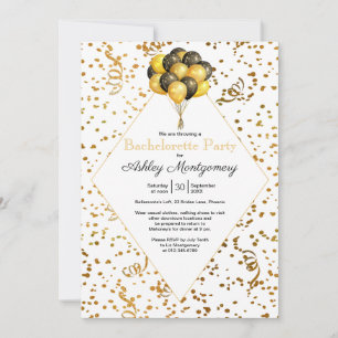 Invitation Ballon de fête de Bachelorette or Confetti Serpent