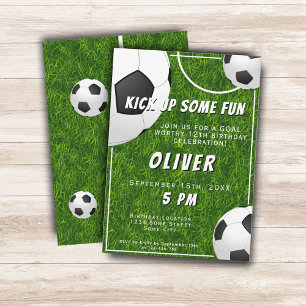 Invitation Ballon de Football Herbe Sports Enfants Anniversai