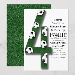 Invitation Ballon de Football Quatre 4 4ème Anniversaire