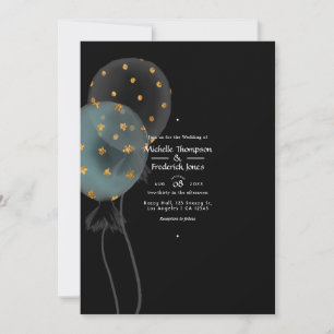 Invitation Ballon de mariage pailleté noir et or