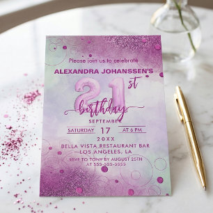 Invitation Ballon élégant rose en feuille d'aluminium pour fê