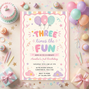 Invitation Ballon en confettis Trois fois plus de fun 3ème an