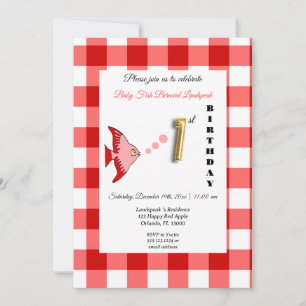 Invitation Ballon en forme de poisson en gingham rouge avec f