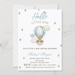 Invitation Ballon en forme d'ours en peluche et étoiles paill