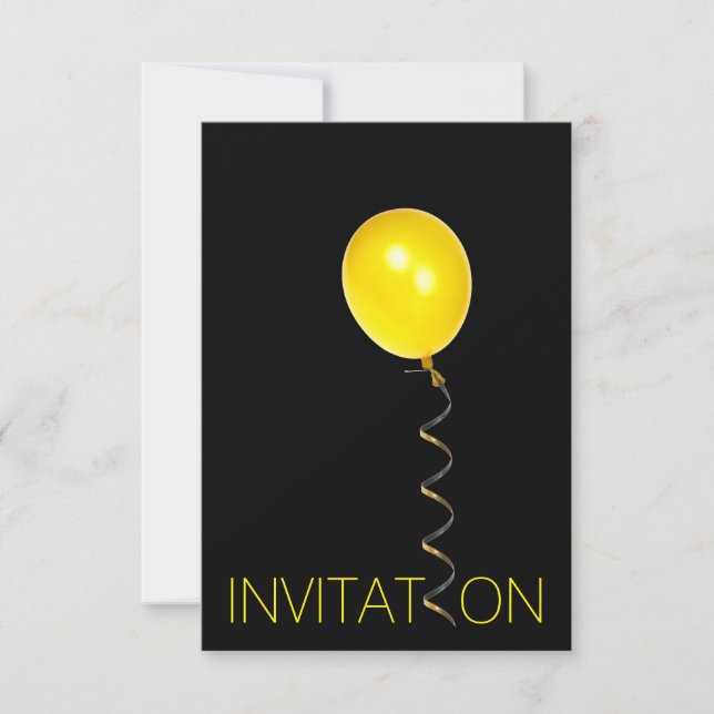 Invitation Ballon minimal Jaune Vip Party noir (Devant)