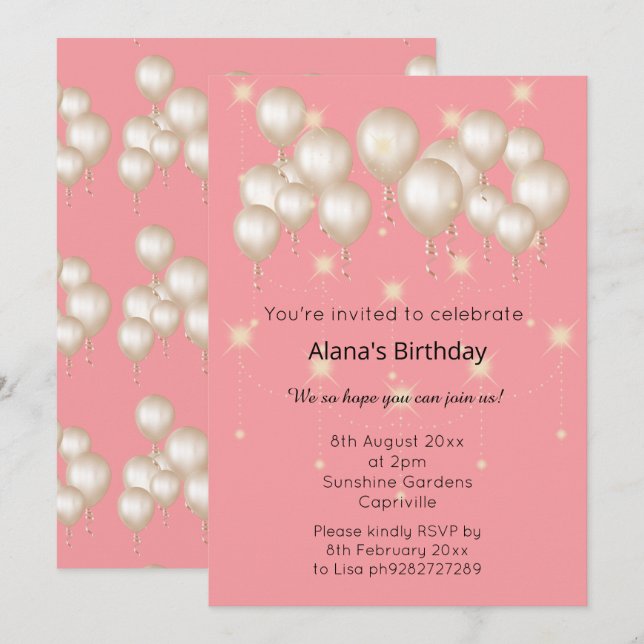 INVITATION BALLON MODERNE ET ÉLÉGANT APRICOT PEACH ANNIVERSAI (Devant / Derrière)