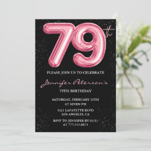 Invitation Ballon Noir Rose Glam Pailleté 79ème anniversaire