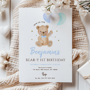 Invitation Ballon Ourson Bleu Premier Anniversaire