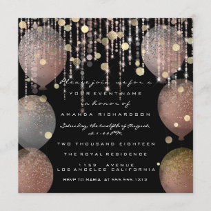 Invitation Ballon Pailleté Rose Gold  Mariage Douzième Annive