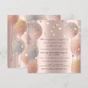 Invitation Ballon Pailleté Rose Gold Mariage Douzième Anniver