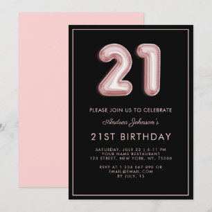Invitation Ballon rose Numéro 21ème Cadres d'anniversaire min