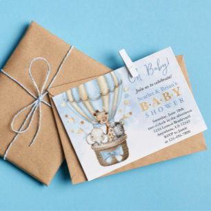 Invitation Ballons à air chaud Cute Safari Animaux Baby showe