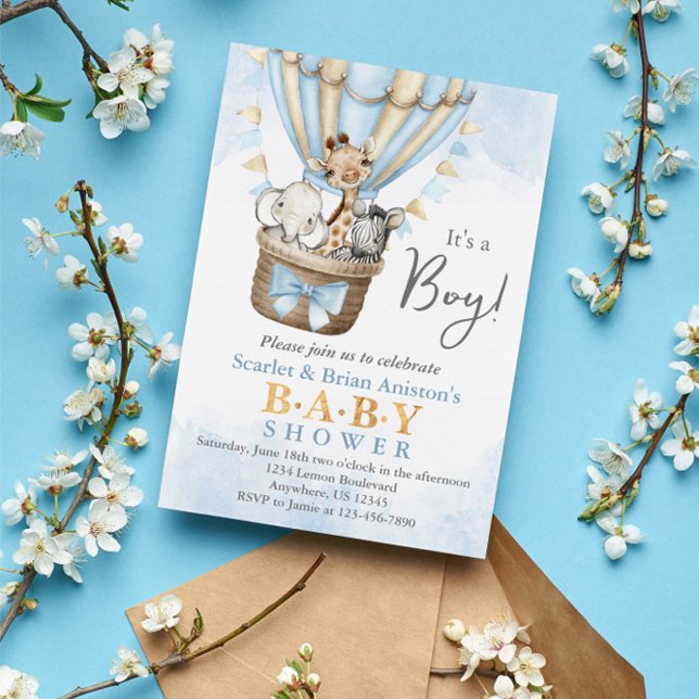 Invitation Ballons à air chaud Cute Safari Animaux Baby showe (Créateur téléchargé)