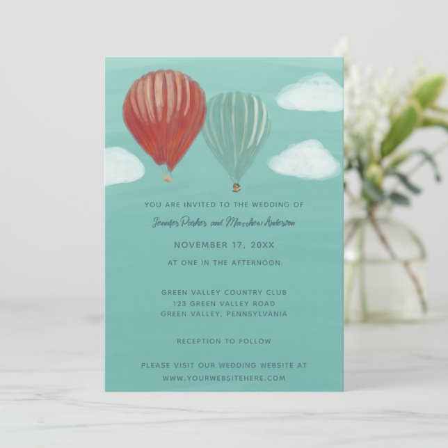 Invitation Ballons à air chaud peint Mariage personnalisé (Debout devant)