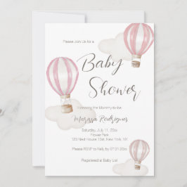 Invitation Ballons à air chaud rose Baby shower fille