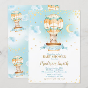 Invitation Ballons à air chaud Teddy Bear Baby shower garçon