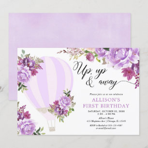 Invitation Ballons à air chaud violet floral fille fête d'ann