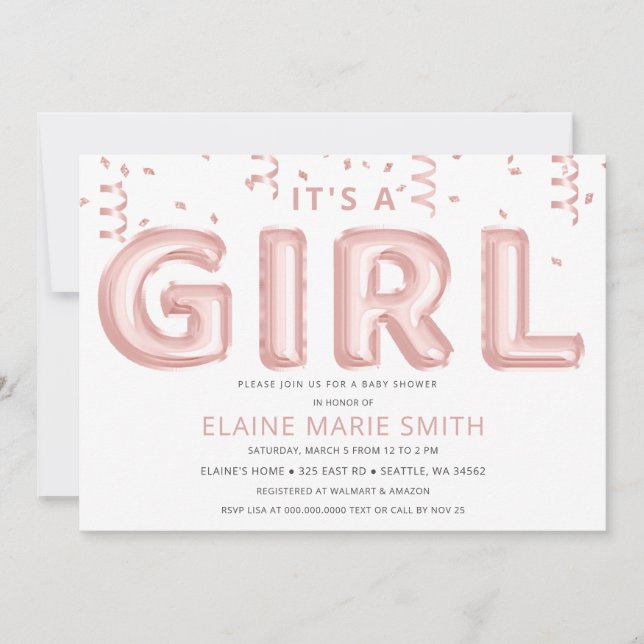 Invitation Ballons à huile rose Confetti Baby shower fille (Devant)