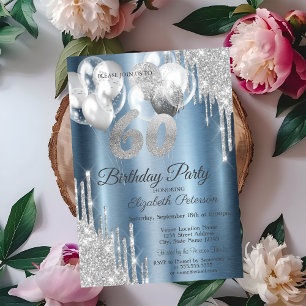 Invitation Ballons à Parties scintillant d'argent Bleu Metall