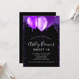 Invitation Ballons à Parties scintillant violet doux 16 Glamo