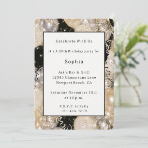 Invitation Ballons Anniversaire Noir Or Argent