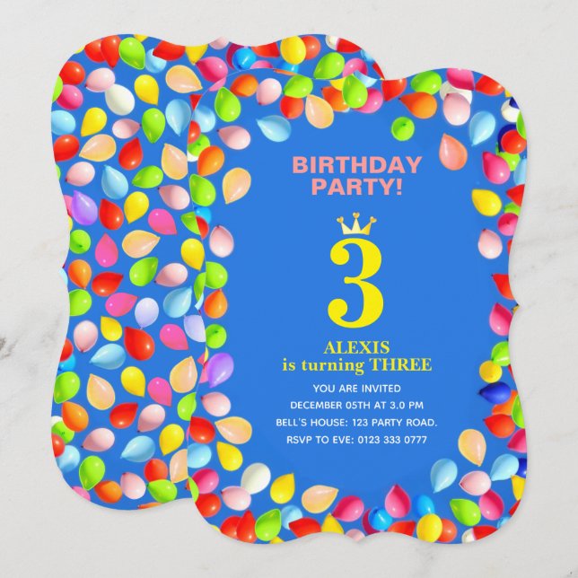 Invitation Ballons Anniversaires de enfants (Devant / Derrière)