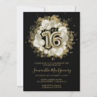 Ballons aquarelle noirs pour Sweet 16 or